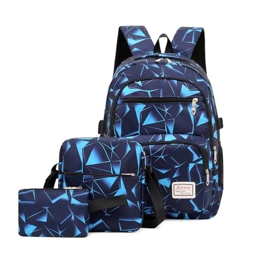 Aucuu School Bags for Boys Backpack Sets, 3 in 1 Book Bag Set Large Capacity, Waterproof Lightweight Primary Middle Schoolbag with Crossbody Bag & Pencil Case for Kids Children Students Teens