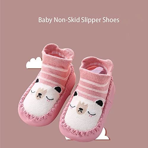 FedMois 3 Pairs Baby boys Girls Non-Skid Indoor Slipper Shoes Socks, Pink, Red and Green, 6-12 Months — view 3