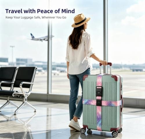 Hittriu 2 Pack Luggage Suitcase Straps, Heavy Duty Travel Accessories Thickened Luggage Belt with Quick Release Buckle, Adjustable Bag Straps for Travel (Colourful Milky Way Set) — view 6
