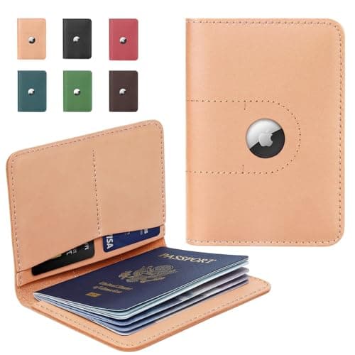 Genuine Leather Passport Holder Wallet Cover Case for Men, Beige, Passport Holder