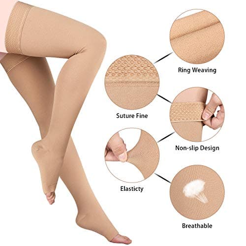 Evolyline Medical Open Toe Thigh High Compression Socks for Women & Men, Beige Compression Stockings toeless 20-30 mmHg Graduated Support Stockings for Varicose Veins, Edema, Flight — view 2