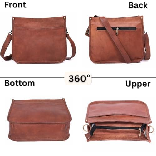 JINALEXIA LEATHER Genuine Leather Crossbody Purse for Women – Rustic Leather Satchel, Medium Size with Zipper Pocket – Cute Everyday Handbag, Medium Brown, Tan — view 6