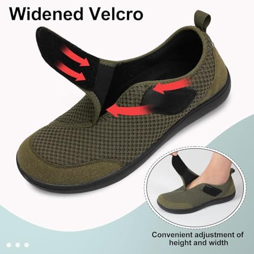 JIASUQI Barefoot Shoes Mens Wide Width Diabetic Shoes Breathable Walking Shoes Adjustable Zero Drop Sneakers for Edema Feet(Dark Green 46,10 UK) — view 4