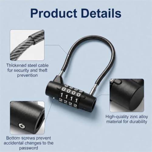 4 Digit Combination Padlock Long Shackle Cable Lock — view 3