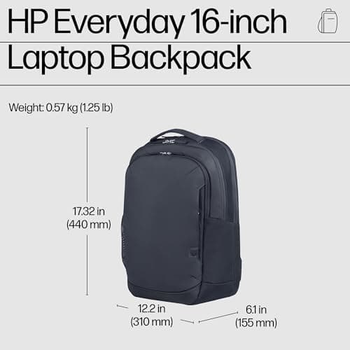 HP Everyday Backpack for 16" Laptop, Made with 600D Recycled Polyester, 21L, Padded Compartment, Water Resistant, Grey — view 6