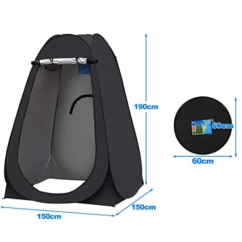 CLIPOP Portable Privacy Shower Toilet Tent Waterproof Anti-UV Pop Up Changing Dressing Tent for Beach Fishing Hiking Bathing,Outdoor Camping,with a Carrying Bag (150×150×190 cm, Black) — view 6
