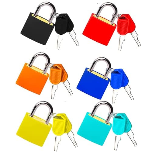 JIANHY 6 Pieces Suitcase Padlocks Coloured Padlocks with Keys Coated Brass Luggage Locks Small Padlock Mini Brass Padlock Set for Toolbox Gym Locker Lock Suitcase Lock
