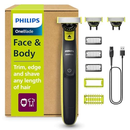 Philips OneBlade Hybrid 360 Blade Technology Electric Shaver for Face & Body, Beard Trimmer/Groomer with 3 x 360 Blade, 3 x Stubble Comb (1,3,5mm) & 1x Body Kit, Model QP2824/31