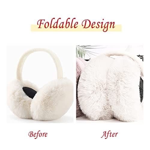 IHCEMIH Ear Muffs, Women Earmuffs Winter Accessories Fluffy Plush Foldable Adults Outdoor Thermal Ear Warmer Skiing Running Ears Covers Protector from Wind Cold Fashion Gift for Girls Ladies White — view 4