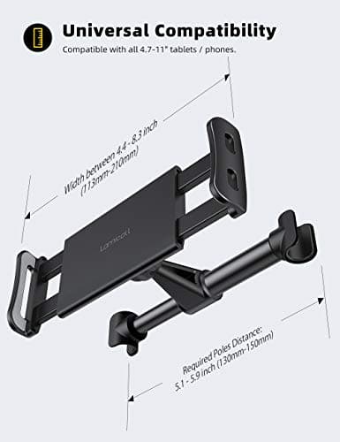 Lamicall Car Tablet Holder, Car Headrest Mount - Universal 360 Rotating Car Seat Stand Cradle for All 4.4~11" Tablets, iPad Pro 9.7, 10.5, 11, iPad Air mini 2 3 4 5 6, iPhone, Switch, Tab - Black — view 4