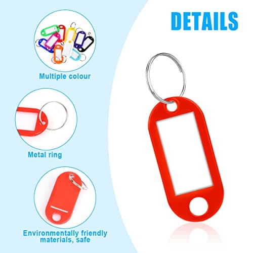 Vicloon 10 Pack Key Tags with Labels, Key Tags with Split Ring, Sturdy & Durable Plastic Key Fobs Easy to Read, Key Fobs Labels ID Keyring Tags for Luggage Pet Name Tags, 10 Colors — view 4