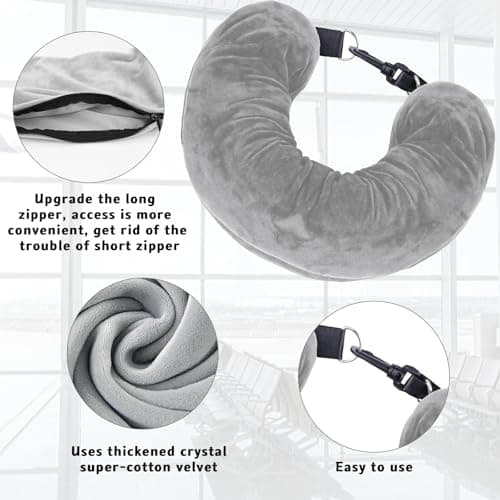 HOPNKN Stuffable Neck Pillow for Travel, Travel Pillow Stuffable with Clothes, Travel Neck Pillows With Adjustable Straps for Essentials Extra Luggage(Grey) — view 3