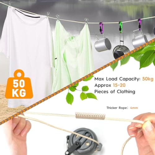 Retractable Travel Clothes Line 10m Portable Laundry Rope Camping Washing Line Clothes Hanger Adjustable Drying Lines for Travel Outdoor Dormitory(Black) — view 3