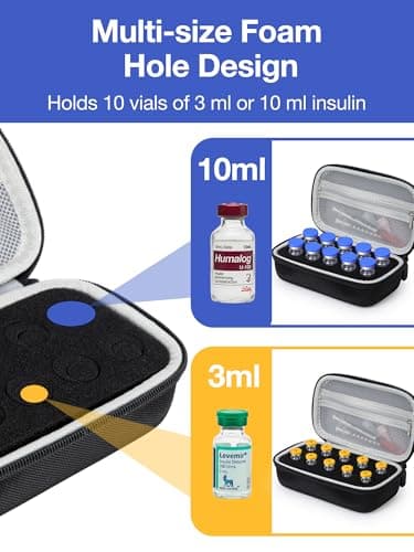 SUNMON Insulin Fridge Holder Storage Case, 1-10ml Peptide Vials Organizer Bag, Insulin Vials Travel Case, Shockproof Hard Shell Travel Storage Bag (10-Slot, Black) — view 2
