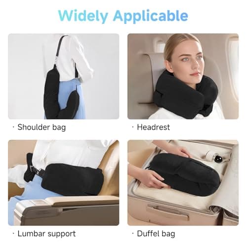 AHRLIC Soft Stuffable Neck Pillow for Travel Multifunctional U-Shaped Cushion Fillable with Clothes for Extra Luggage Space, Adjustable Strap for Airplane, Camping, Train, Hiking (Black) — view 6