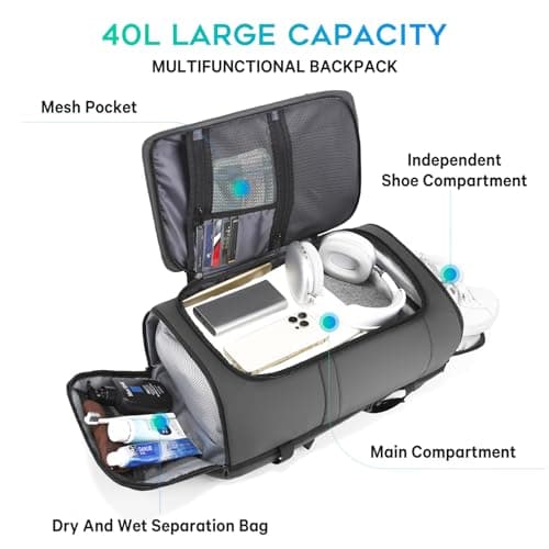 BG FUTURE AESTHETICS Travel Backpack with Shoe Compartment, Weekend Business Hand Luggage, Flight Approved Cabin Luggage, Lightweight and Waterproof for 15.6-17.3 Inch Laptop, Grey, L, Business — view 4