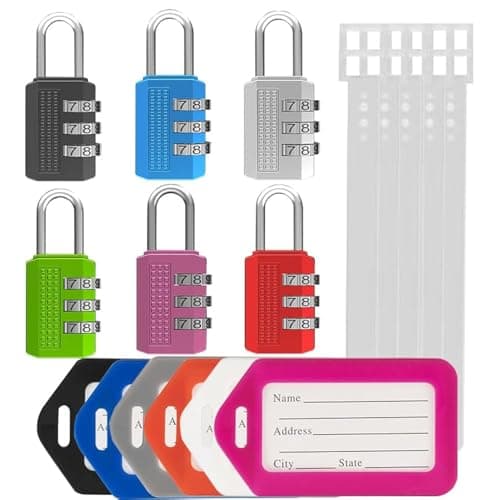 DUALCROWN 6 Pack Color Mixed Luggage Lock+6 Pack Travel Tags,Travel Lock for Luggage, Suitcase, Carry On, Backpack, Laptop Bag.