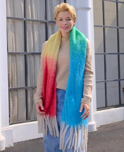 Style Slice Rainbow Stripe Blanket Scarf for Women, Winter Wrap — view 4