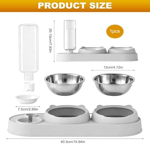 Tilted 3-in-1 Cat Bowl Set with Automatic Water Dispenser — view 2