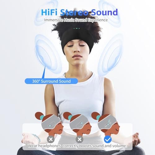 Veeniitosr Sleep Headphones Bluetooth 6.0 Headband, 2-IN-1 Comfort Headband Headphones for Side Sleepers with 20 Hours PlayTime HD Stereo Bluetooth Speakers for Sleeping, Sport (Black) — view 6