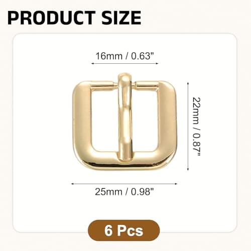 sourcing map Metal Roller Buckle, 6Pcs 0.98 Inch Single Prong Belt Buckle Square Replacement Bar Buckles for Leather Craft Accessories Belt, Light Gold — view 2