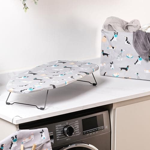 Beldray COMBO-9210 Iron & Ironing Board Set – Titanium 2-in-1 Cordless Steam Iron, Ceramic Soleplate, 140g/min Steam Shot, 230ml, Small Tabletop Ironing Table, Lightweight, 73 x 31 cm, Dog Print Cover — view 5