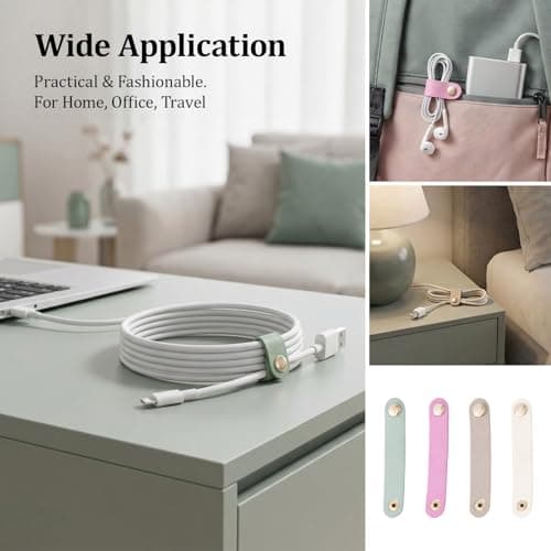 8 Pack PU Leather Cord Organizer, Reusable Cable Organizer Clips for Charging Cords, Earphones and USB Wires, Portable Cable Management Cord Keeper Cable Tidy for Home Office Travel — view 6