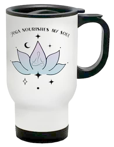 Shopagift Love Meditation Travel Mug Yoga Nourishes My Soul Energy Lotus Stainless Steel 14oz Cup
