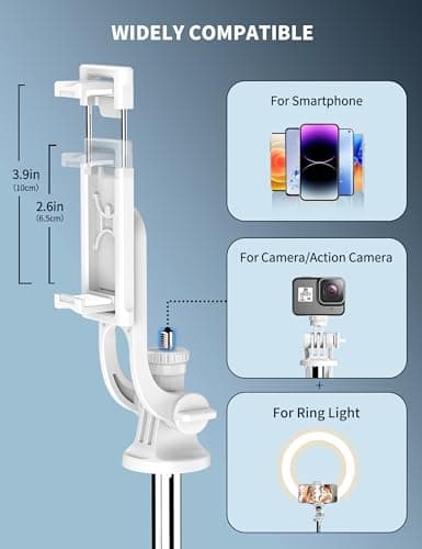 71" Cell Phone Selfie Stick Tripod, Smartphone Tripod Stand with Remote, Extendable Travel Phone Tripods Compatible with iPhone 15/14/13 Pro Max/Android/Camera/Gopro (White) — view 4