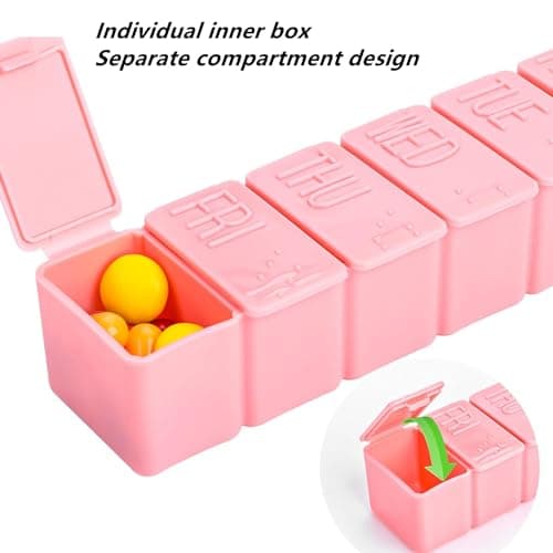 RUIENGCOMM 2 Pcs Daily Pill Box Portable Pill Case Weekly Pill Organizer Plastics Weekly Tablet Organiser Pill Container for Tablet Organiser Vitamins Supplements Medicine — view 4