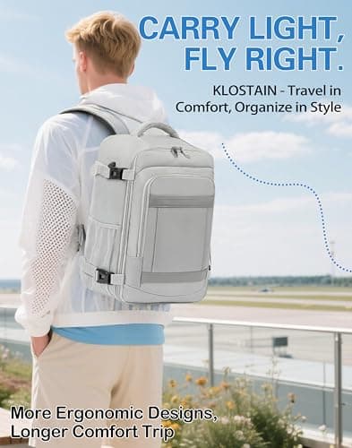 KLOSTAIN Ryanair Cabin Bags 40x30x20 Underseat 24L Laptop Carry On Backpack Fits easyJet Eurowings Wizz Air Light Grey — view 6