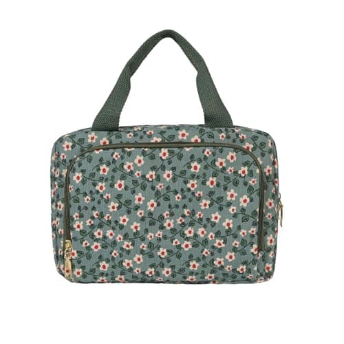 Funtlend Toiletry Bag for Women & Girls,Corduroy Makeup Bag with Compartments & Handle,Travel Wash Bag & Cosmetic Organiser for Skincare and Storage(Medium) — view 3