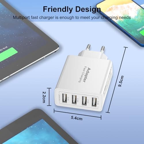 2 Pack EU Travel Adapter Charger UK to European Plug Adapter, Europe Travel Adapter EU with 4 USB A, European to UK Plug Adaptor for France Spain Portugal Germany Iceland Greece Denmark Turkey, etc — view 5
