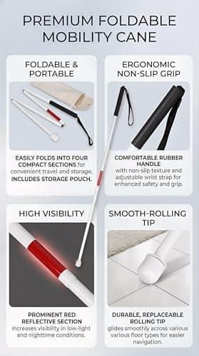 Haosie Folding Blind Cane, 127cm / 50inch Aluminium Alloy White Blind Stick — view 3