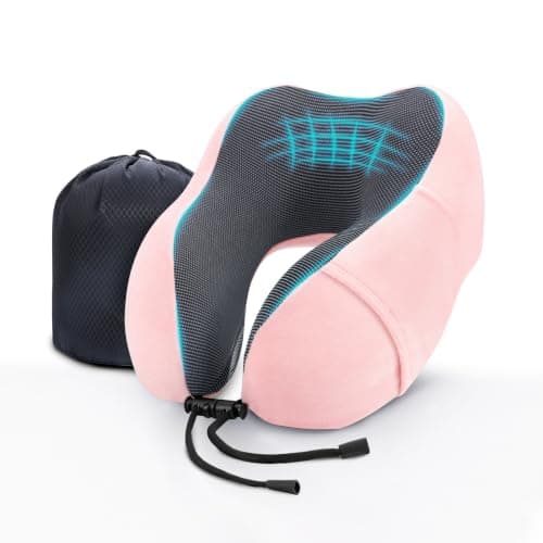 WENGX Travel Pillow Neck Pillow Memory Foam Soft Comfort and Support Travel Flight Neck Pillows,U-shaped Pillow for Sleeping with Storage Bag for Airplane Car Office Home,etc (Pink)