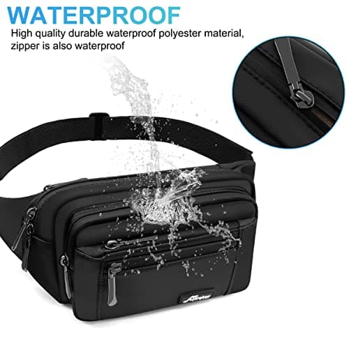 HNOOM Waterproof Bum Bag with Multi-Pockets Fashion Bumbag Waist Fanny Pack for Men Women Large Capacity Waist Bag for Hiking, Dog Walking, Travel & Outdoor Activities (Black-1) — view 3