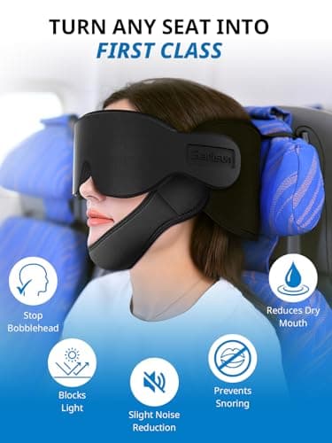SARISUN Airplane Travel Pillow with Chin Strap, Stable Head Support, Black — view 3