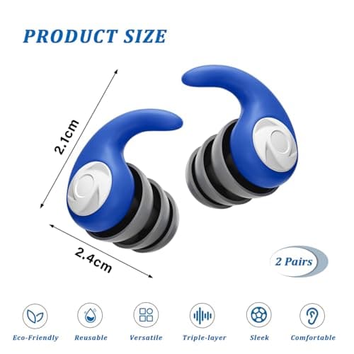 2 Pairs Waterproof Swimming Ear Plugs for Adults Reusable Soft Silicone Swim Earplugs Ear Protection Perfect for Pool, Surfing, Diving, Showering (Blue, Large) — view 3