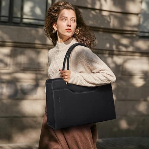 RAINSMORE Laptop Tote Bags for Women 15.6 Inch Designer Ladies Leather laptop handbags Waterproof Briefcase with Clutch Bag for Work School Business Black — view 2