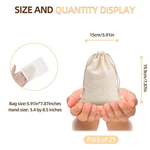Irich 30 Pack Cotton Muslin Bags, Reusable Mesh Bags with Drawstring - 100% Organic Muslin Bags for Store Spices, Crafts, Soap or Slag Filtration, Soaking Medicinal Liquor (15 * 20 cm) — view 2