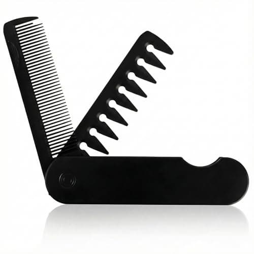 Hopzab 2-in-1 Fold Pocket Comb for Men,Mini Travel Foldable Brush Combs,Portable Hair Brush, Plastic Folding Brushes,for Everyday Hairs, Beard and Mustache Grooming