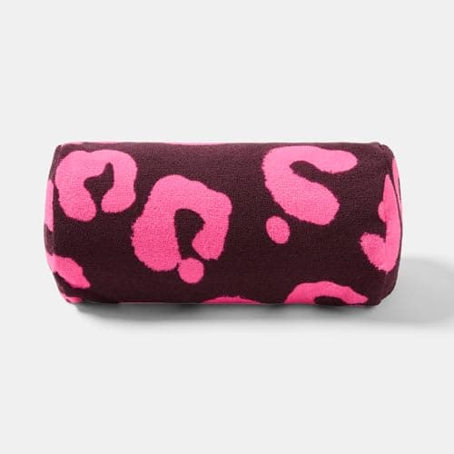OHS Leopard Print Inflatable Pillow, Bolster Cushion Lightweight Compact Sun Lounger Cushion with Microfibre Cover Back Support Outdoor Cushions Travel Poolside Beach Accessories, Burgundy/Hot Pink — view 4