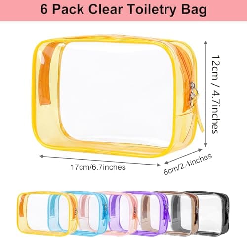 PLULON TSA Approved Toiletry Bag, 6 Pack Clear Toiletry Makeup Bag Cosmetic Bags Waterproof Quart Size Travel Bag for Women Men Carry on Airport Airline Bag - Mixed Color — view 2