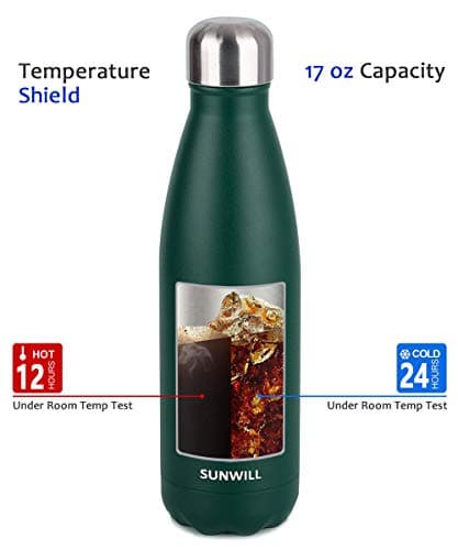 SUNWILL Metal Water Bottle Stainless Steel 500ml, Insulated Reusable Thermal Flask for Cold and Hot Drink, Travel, Sports, Gym, Powder Coated Green — view 3