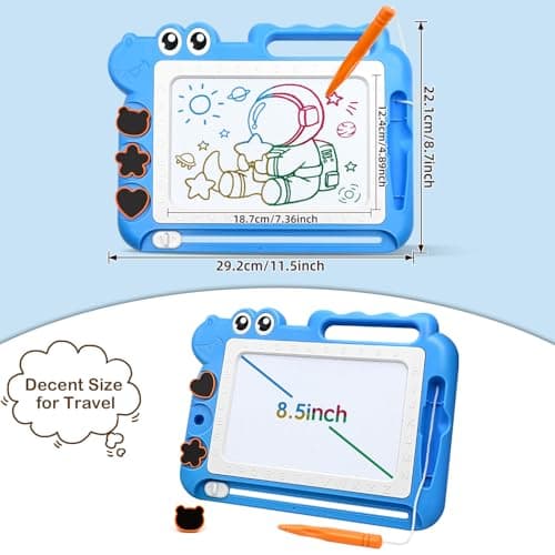 AiTuiTui Dinosaur Magnetic Drawing Board Kids Toys for 2 3 4 5 Years Old Girls Boys Birthday Gifts, Colorful Erasable Doodle Pad Education Learning Kid Age 2-7, Toddler Drawing Travel Toys (Blue) — view 2
