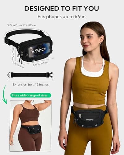 Waterfly Bum Bag Fanny Pack: Small Waist Bumbag with RFID Blocking Black — view 4