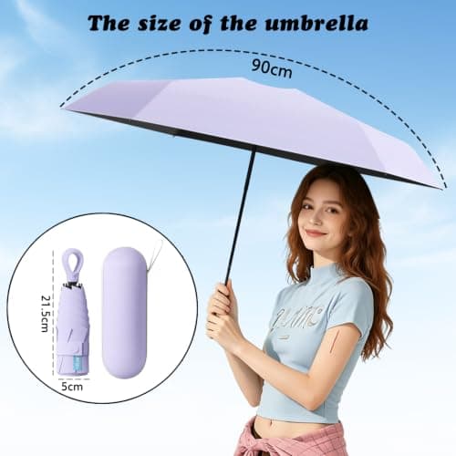 Sykerout 6 Ribs Mini Travel Umbrella, Compact Pocket Size With Storage Box，Purple — view 2