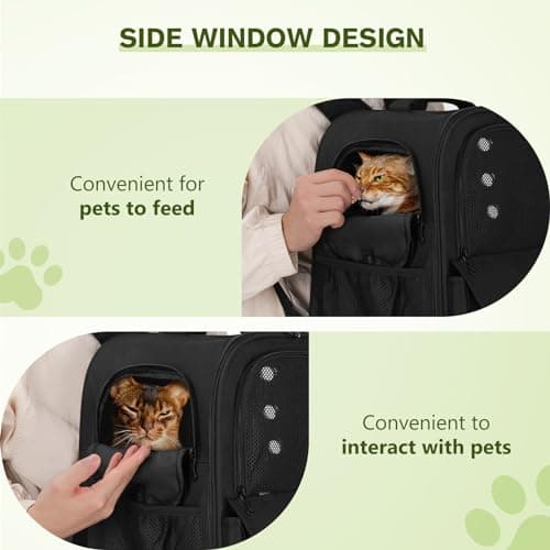 Pecute Cat Backpack, Breathable Pet Carrier With Scientific Zoning, Black — view 5