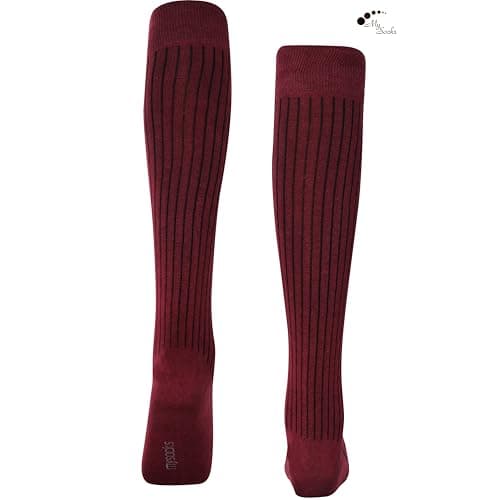 Mysocks Bugrundy Knee High Socks for Women Men Girls - Seamless Toe Plain Long Knee Length Socks - Breathable Cotton Tall Sock Stockings Burgundy Ribbed,4-7 — view 4