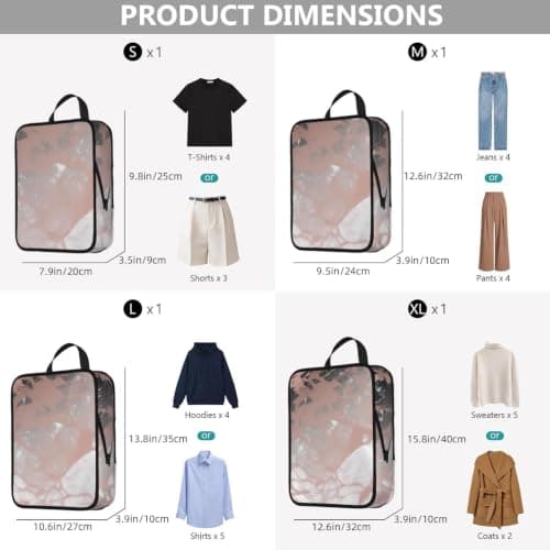 Marble Color Rose Gold Compression Packing Cubes 4 Set, Travel Organiser Bags with Double Zippers for Suitcase Luggage Backpack — view 3